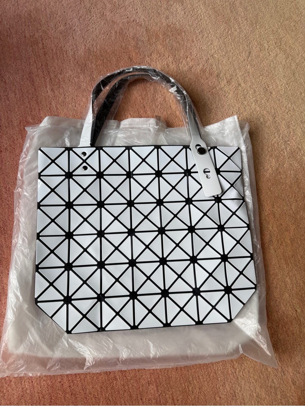 White Geometric Tote Bag - Modern Triangle Panel Design